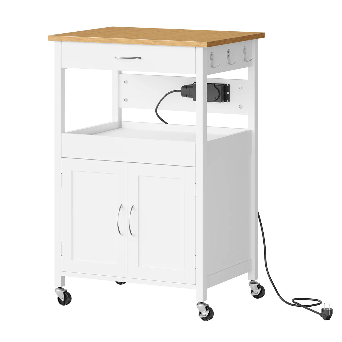WOLTU Kitchen Trolley with Sockets Kitchen Island with Worktop and 2 Doors Sideboard on Rollers for Dining Room Kitchen Carts 60x92x45cm