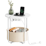 BukkitBow ronde bijzettafel van metaal met stopcontact en opbergmand, modern design, stijlvolle woonaccessoire