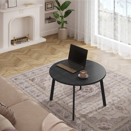 Ronde zwarte salontafel met metalen frame, Ø70 cm, hoogte 40 cm, geschikt voor binnen en buiten, van BukkitBow