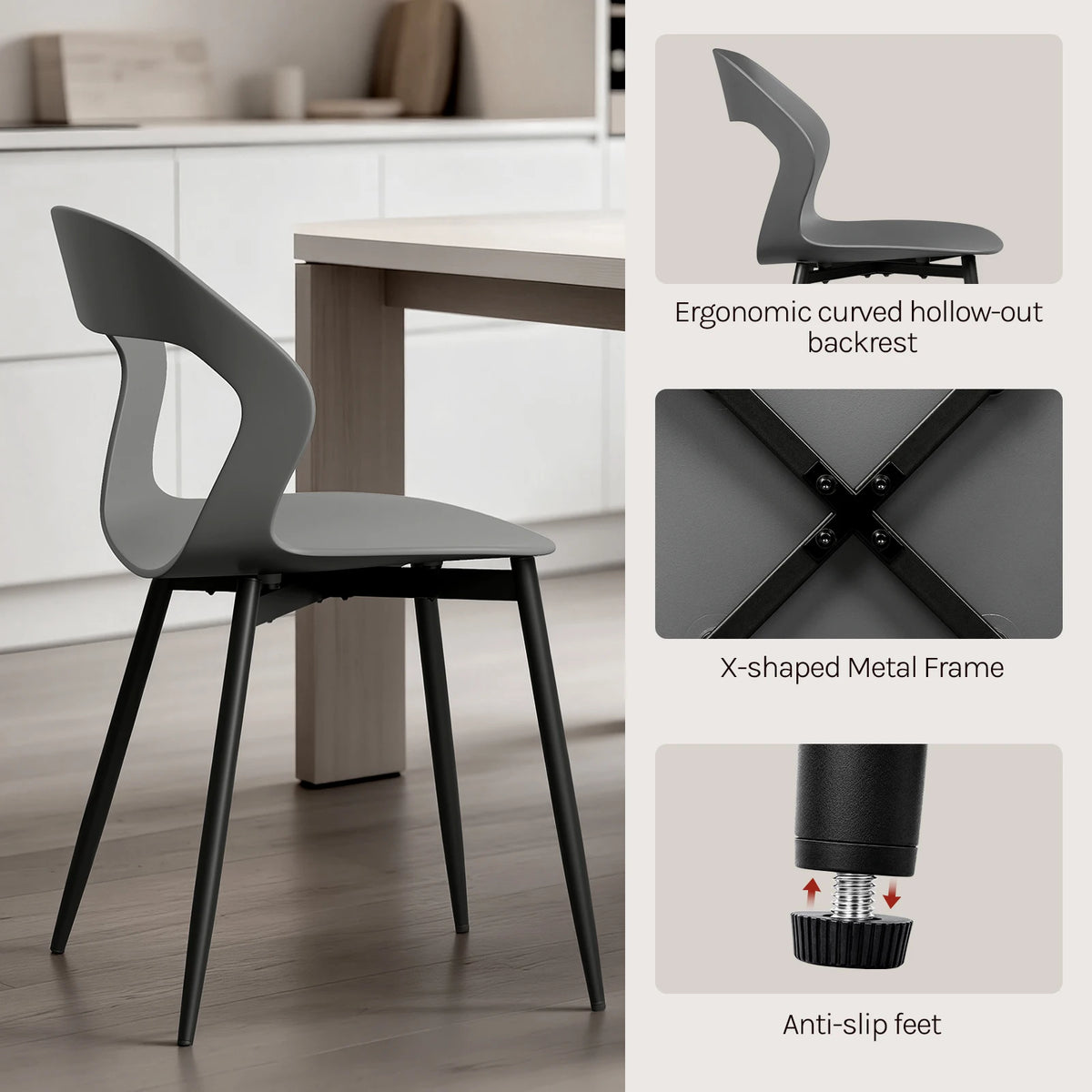 WOLTU 4PCS/Set Dining Chairs Modern Kitchen Chairs with PP Seat and Metal Legs Ergonomic Cut-Out Back Design for Dining Room Living Room