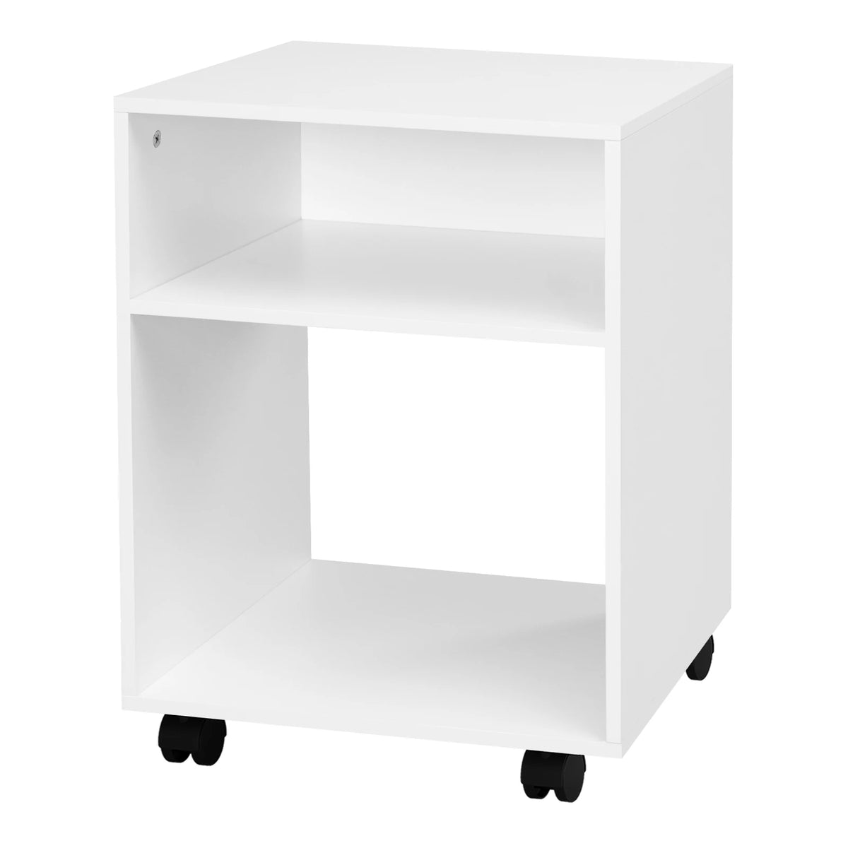 Nachtkastje op wielen – Wit – 2 open vakken – 40 x 55 x 35 cm