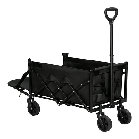 BukkitBow opvouwbare bolderkar met verlengbare achterklep en 110L capaciteit, zwart, op een vlakke ondergrond.