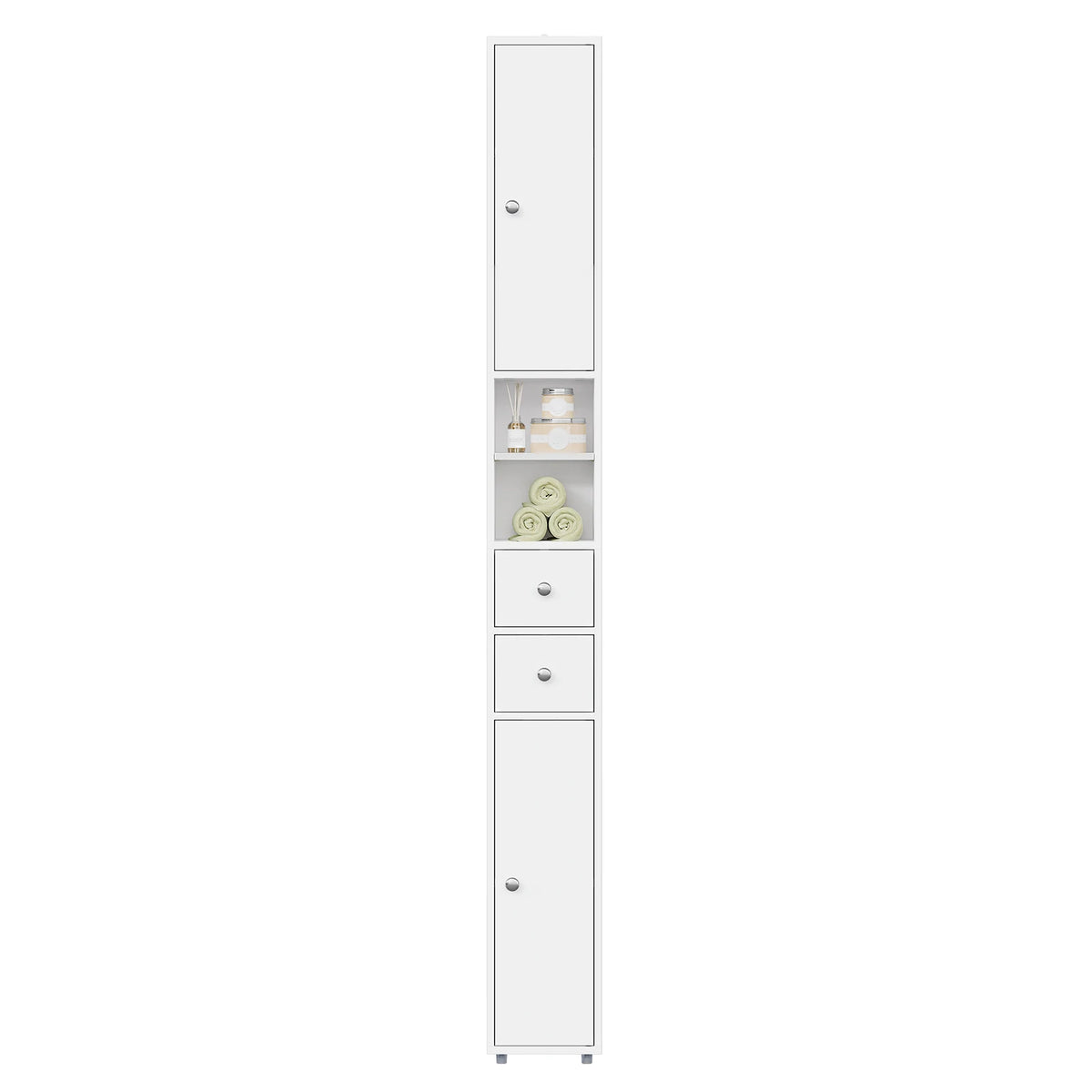 EUGAD Narrow Tall MDF Bathroom Cabinet 20x180x20cm Bath Organizer Adjustable Shelves Moisture Resistant Anti-Tilt Space Saving Storage