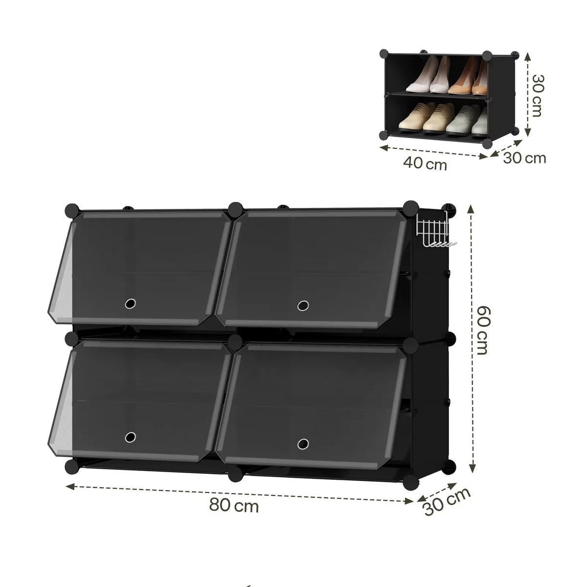 Modulaire schoenenkast – Transparante deurtjes – Zwart of wit – 60, 90 of 120 cm hoog