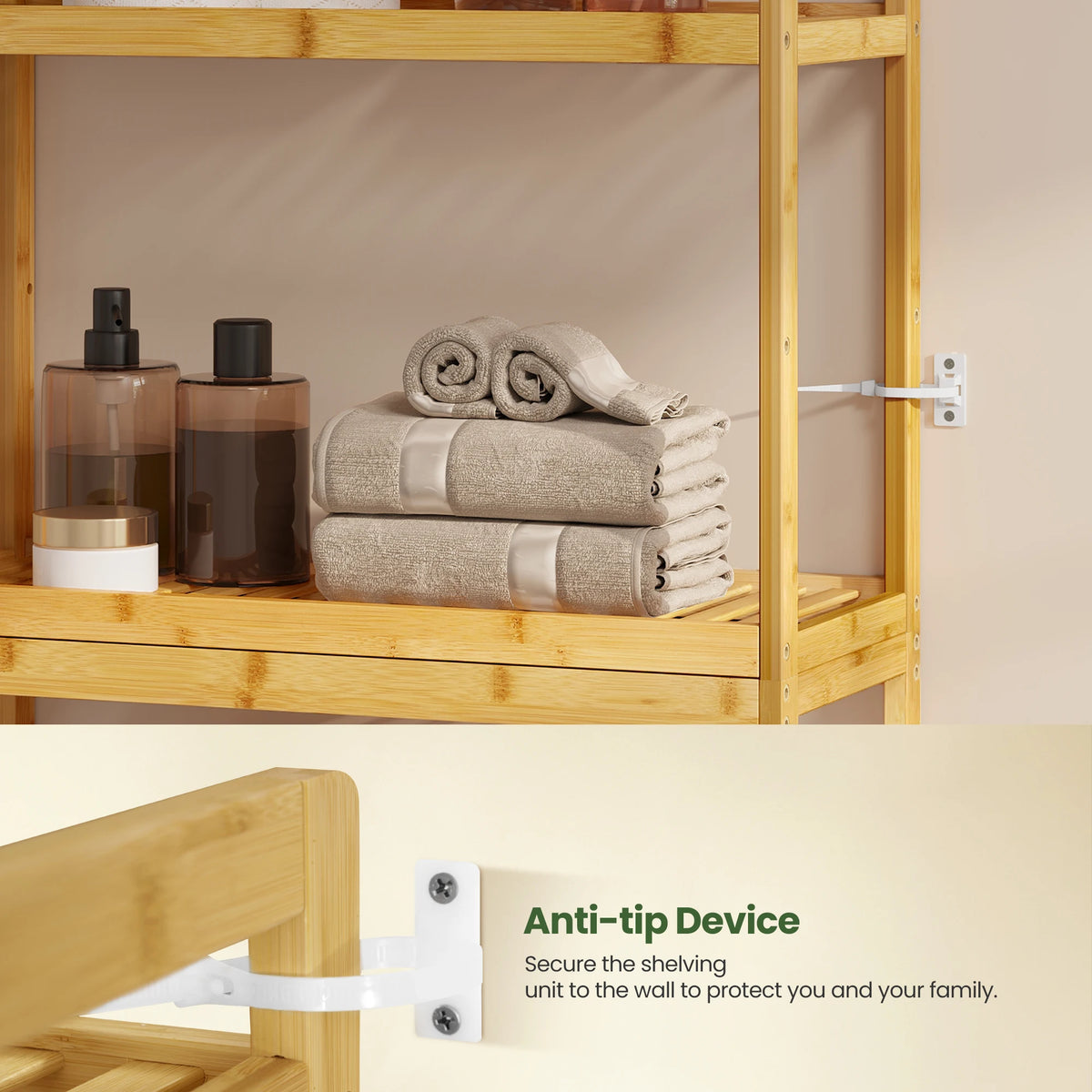 EUGAD Bamboo Bathroom Shelf Washing Machine Unit Over Toilet Shelf with 3 Adjustable Shelves Narrow Bathroom Cabinet for Bathroom Laundry Room