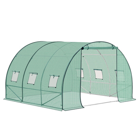 Groene BukkitBow tunnelkas 3x3 m met 6 ramen en oprolbare ritsdeur voor bescherming en groei in de tuin