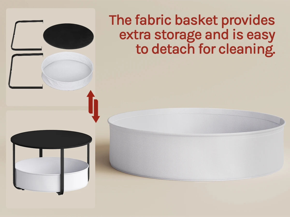 WOLTU Round Side Table Coffee Table with Storage Basket Small Side Table Metal Frame 80cm Diameter Suitable for Living Rooms Sofas Modern Style
