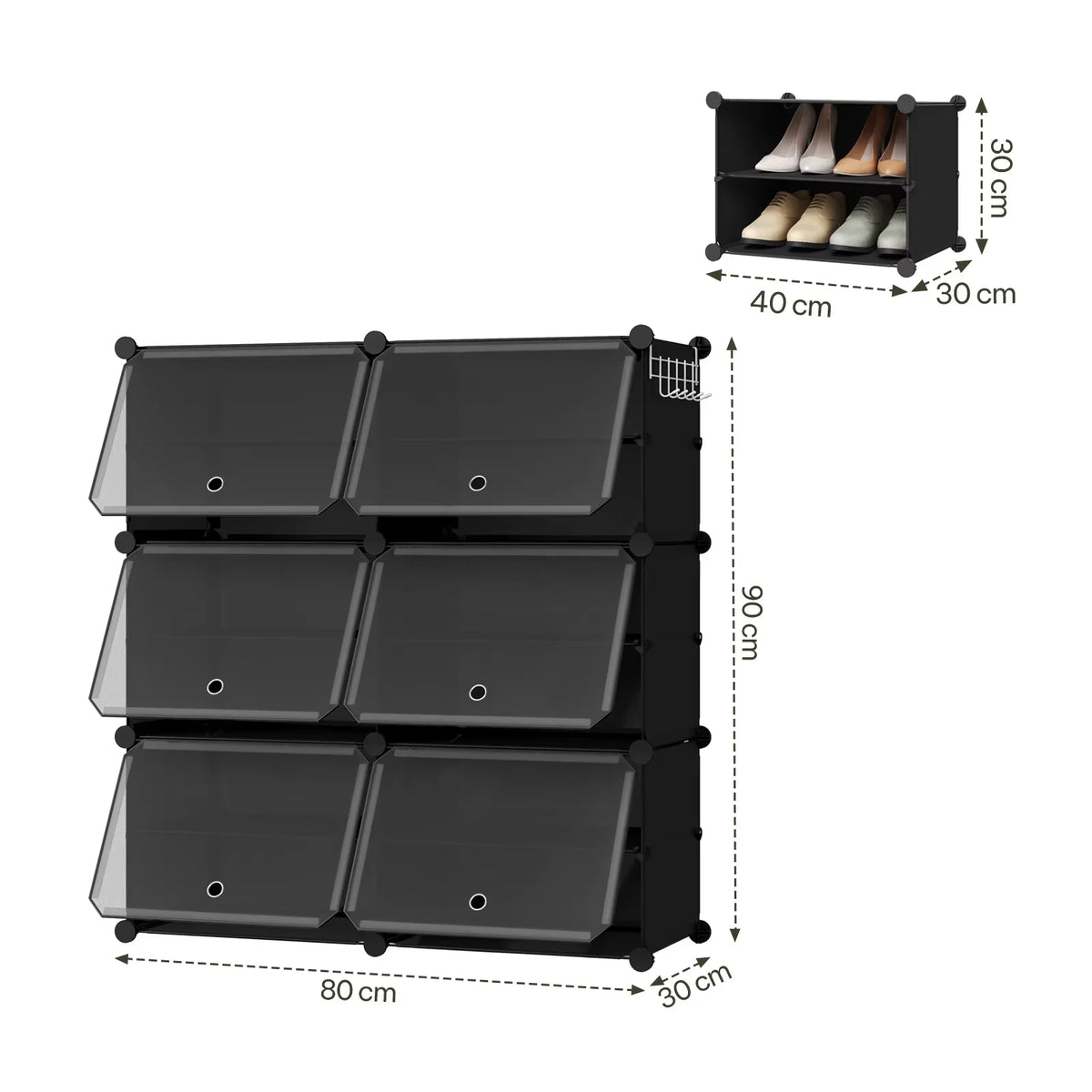 Modulaire schoenenkast – Transparante deurtjes – Zwart of wit – 60, 90 of 120 cm hoog