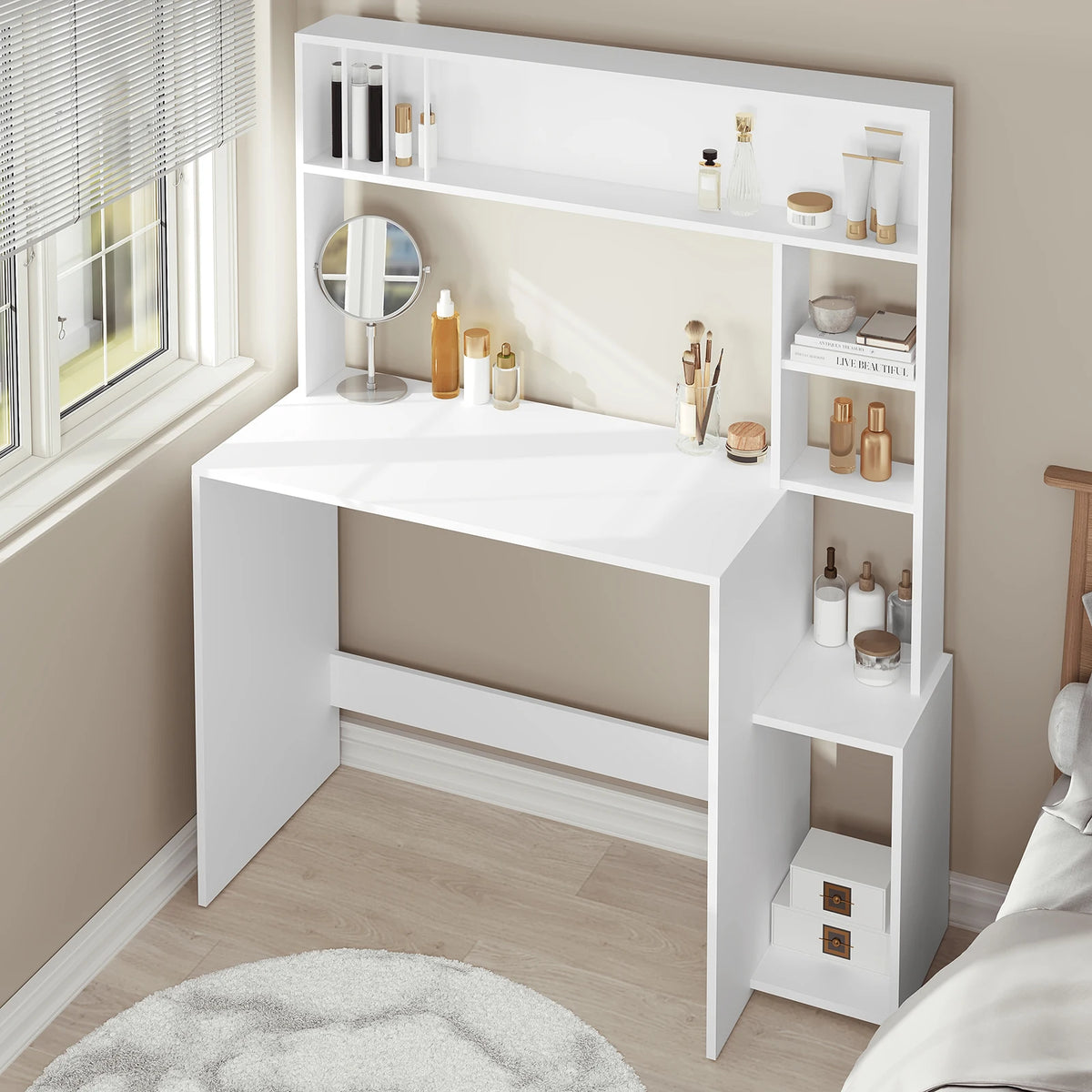 Computer Table with Storage Desk with 5 Shelves 113.5x45x139cm Study Gaming Table Scandinavian Desk for Office Living Room