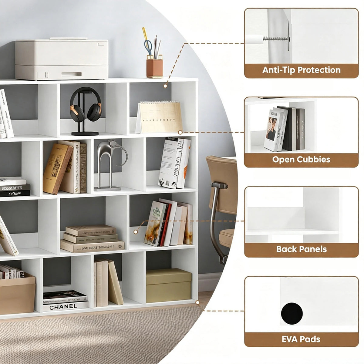 Cube Bookcase Storage Shelf with 14 Compartments Space Saving for Living Room Study Office 120 X 30 X 120 cm