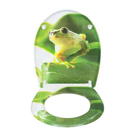 Ovale toiletbril van BukkitBow met print, softclose, quick release, Duroplast, 37 x 47,5 cm, geschikt voor toiletgebruik.