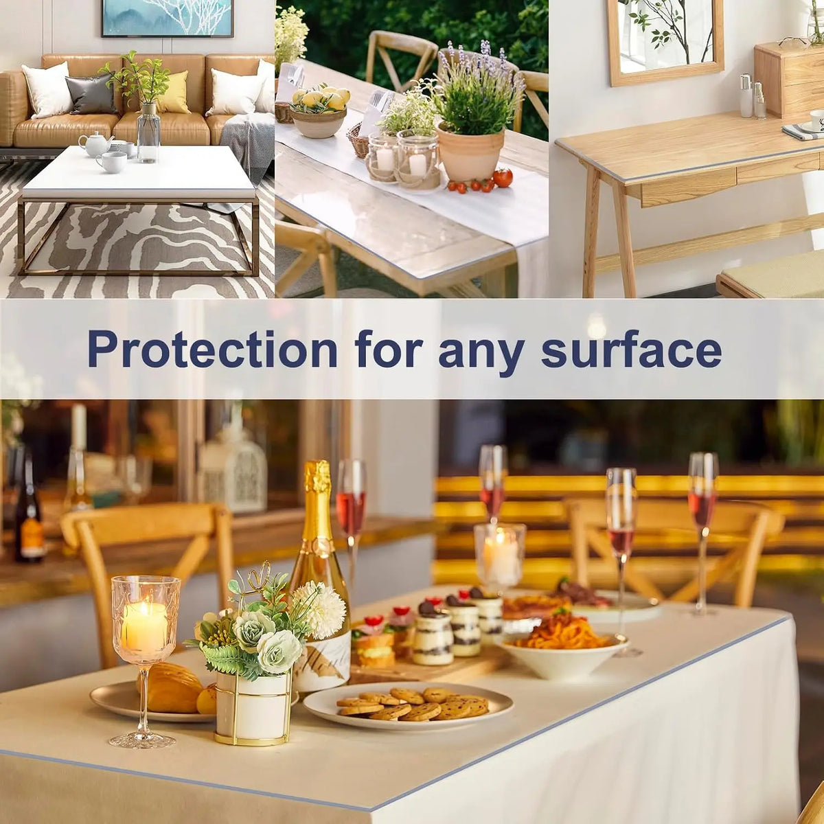 Table Cover Transparent PVC Tablecloth Table Protector Rectangular Protective Film Waterproof Heat Resistant Washable