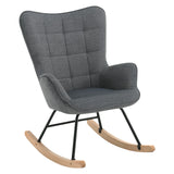 Velvet schommelstoel van BukkitBow in Scandinavische stijl, ergonomisch ontwerp met zachte bekleding en houten frame.