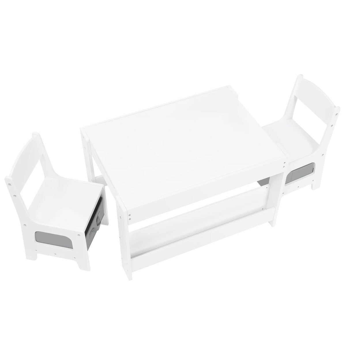 Kindertafel met 2 stoelen – Omkeerbaar krijtbord – Opbergruimte – Wit