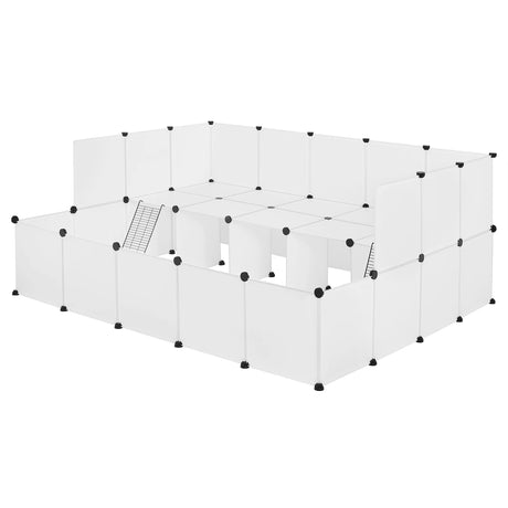 Modulaire dierenren van BukkitBow, wit, binnen gebruik, 43 panelen van 35x35 cm, flexibel en veilig voor huisdieren