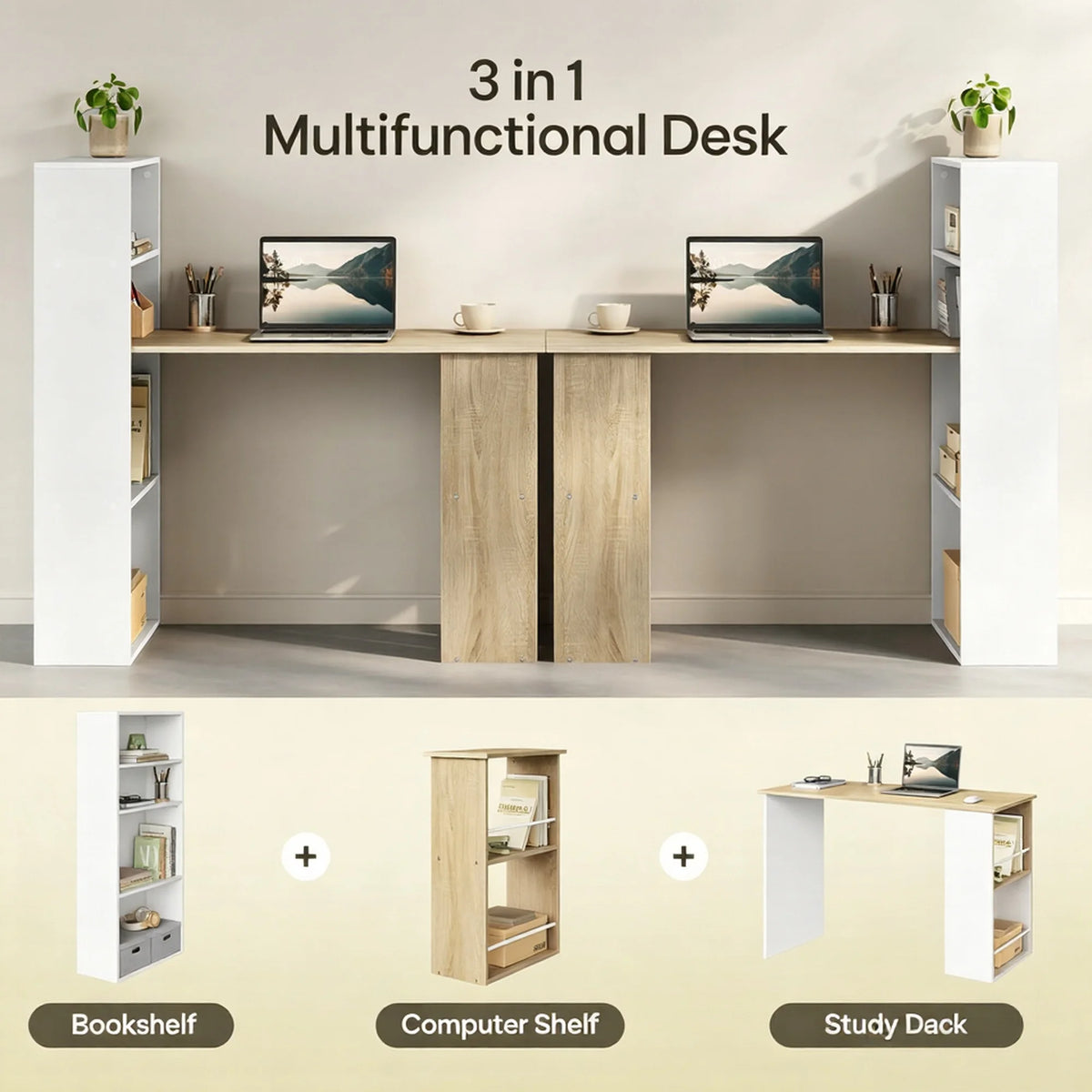 EUGAD 122x120x55cm Computer Office Desk Modern Corner Study Writing Work Table with Storage Shelves for Living Room Home Office