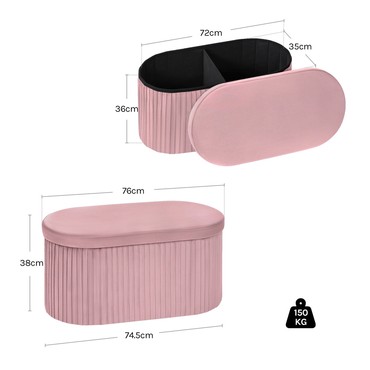 WOLTU Velvet Footstool Round Ottoman MDF Foldable Storage Stool with Creative Storage Box Removable Padded Lid for Living Room