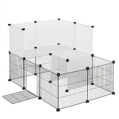 Modulaire dierenren van BukkitBow met gaas- en kunststofpanelen, twee niveaus, afmetingen 107x72x72 cm, geschikt voor dieren.
