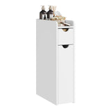 EUGAD White Narrow Bathroom Cabinet with Wheels Space-Saving Storage for Small Spaces 2 Roll-Out Drawers & Anti-Tip Design