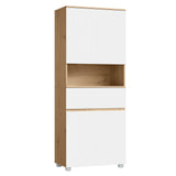 Hoge badkamerkast – 4 deuren en lade – Wit en eikenlook – 70 cm breed