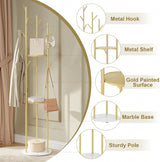Standing Metal Tree Shape Clothes Rack Coat Rack with Marble Base 3 Shelves and 9 Hooks for Clothes Bags Hats