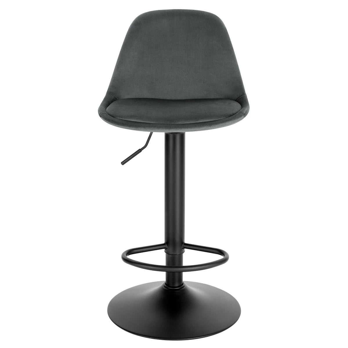 Verstelbare barkruk van BukkitBow met rugleuning, 360° draaibaar, zithoogte 62-83,5 cm, zwart kunststof zit en metalen onderstel