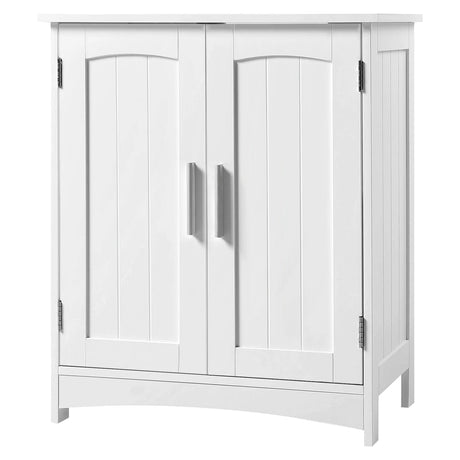 Wit wastafelonderkast van BukkitBow met 2 deuren en verstelbare plank, afmetingen 50x30x60 cm, geschikt voor badkamer.