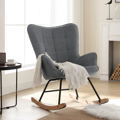 Velvet schommelstoel van BukkitBow in Scandinavische stijl, ergonomisch ontwerp met comfortabele zitting en houten frame.