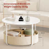 WOLTU Round Side Table Coffee Table with Storage Basket Small Side Table Metal Frame 80cm Diameter Suitable for Living Rooms Sofas Modern Style