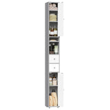 EUGAD Narrow Tall MDF Bathroom Cabinet 20x180x20cm Bath Organizer Adjustable Shelves Moisture Resistant Anti-Tilt Space Saving Storage