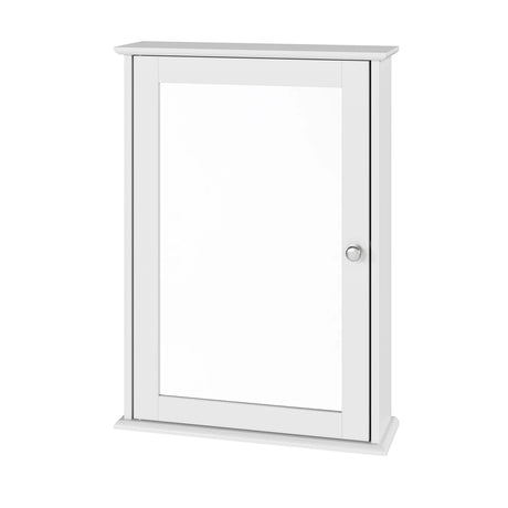 Witte badkamer spiegelkast van BukkitBow met verstelbare plank, afmetingen 42x58,5x12 cm, weergegeven met open deur en spiegel.
