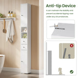 EUGAD Narrow Tall MDF Bathroom Cabinet 20x180x20cm Bath Organizer Adjustable Shelves Moisture Resistant Anti-Tilt Space Saving Storage