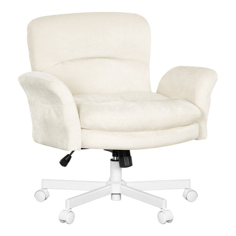 BukkitBow chenille bureaustoel met armleuningen, 5 standen, in beige of grijs, hoogte verstelbaar, comfortabel en modern ontwerp