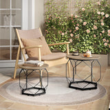 WOLTU 2PCS Round Coffee Tables Living Room Table Modern Side Table with Storage Space Metal Frame Wood Sofa Table for Apartment