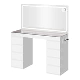 Kaptafel met LED-spiegel – 11 lades – Glazen blad – Stopcontact en USB