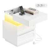 BukkitBow Nachtkastje met Ledverlichting en geheime lade, modern houten meubel voor slaapkamer, close-up van de lamp en lade.