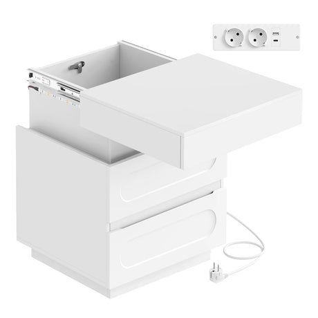 BukkitBow nachtkastje met LED-verlichting en geheime lade, modern design, houtafwerking, compact en functioneel voor slaapkamer