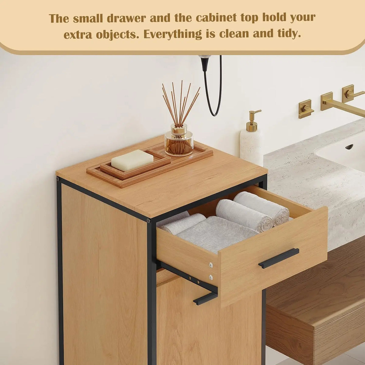 EUGAD Bathroom Cabinet 38x80x34cm Narrow Toilet Side Cabinet with 2 Drawers Foldable Laundry Bag Laundry Cupboard Bathroom Organizers