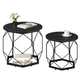 WOLTU 2PCS Round Coffee Tables Living Room Table Modern Side Table with Storage Space Metal Frame Wood Sofa Table for Apartment