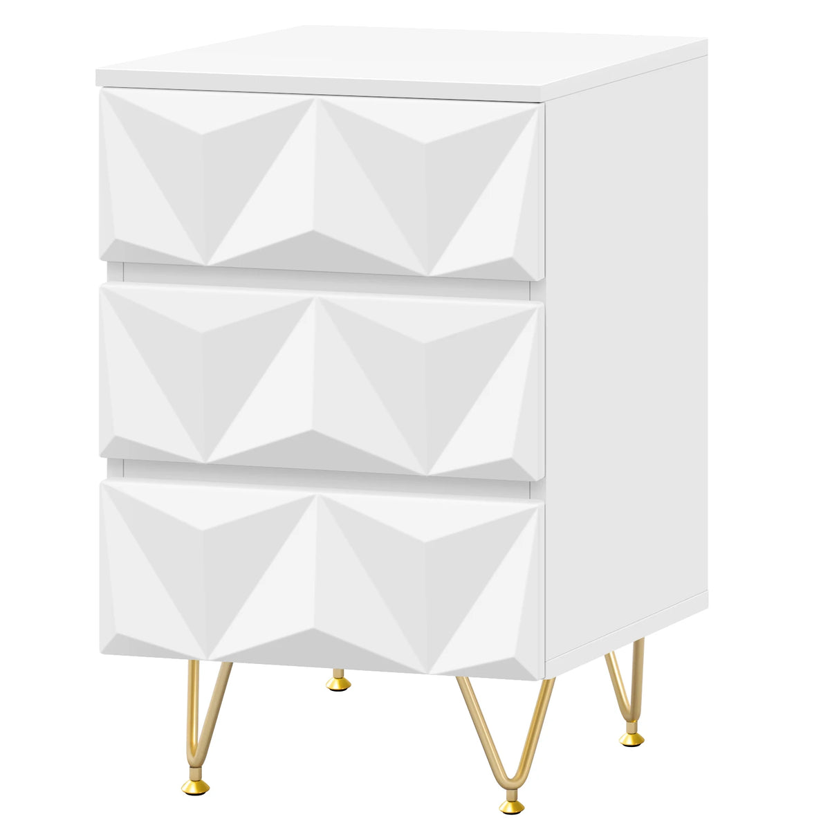 EUGAD 1PC White Bedside Table with 2/3 Drawers 3D Effect Nightstand Storage Cabinet Organizer for Bedroom Living Room Home Decor