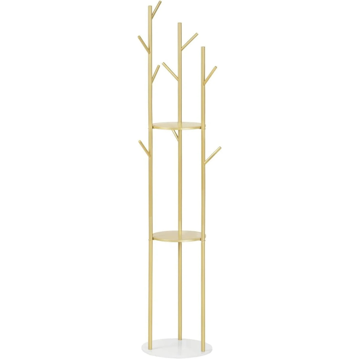 Standing Metal Tree Shape Clothes Rack Coat Rack with Marble Base 3 Shelves and 9 Hooks for Clothes Bags Hats