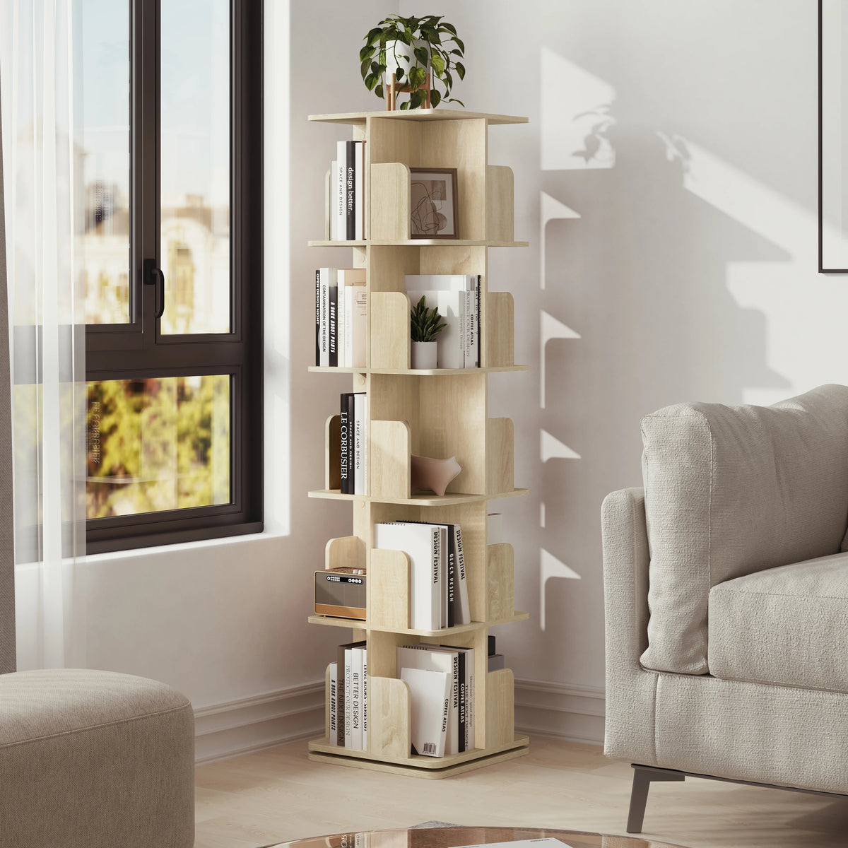 EUGAD 5 Tier 360 Rotating Bookshelf Corner Display Shelf Standing Bookcase Space Saving for Living Room Bedroom