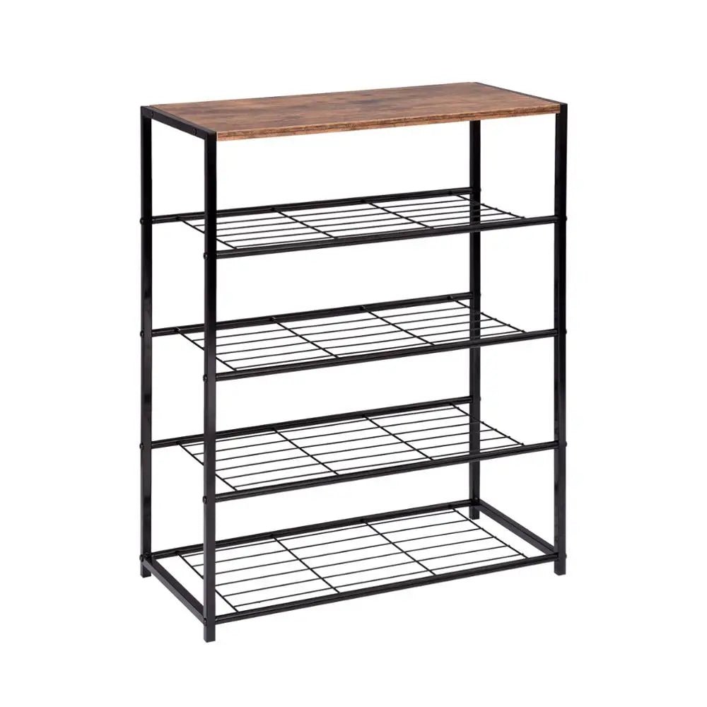 Schoenenrek met zitbank – 4-laags – Zwart stalen frame – 63 × 30 × 87 cm