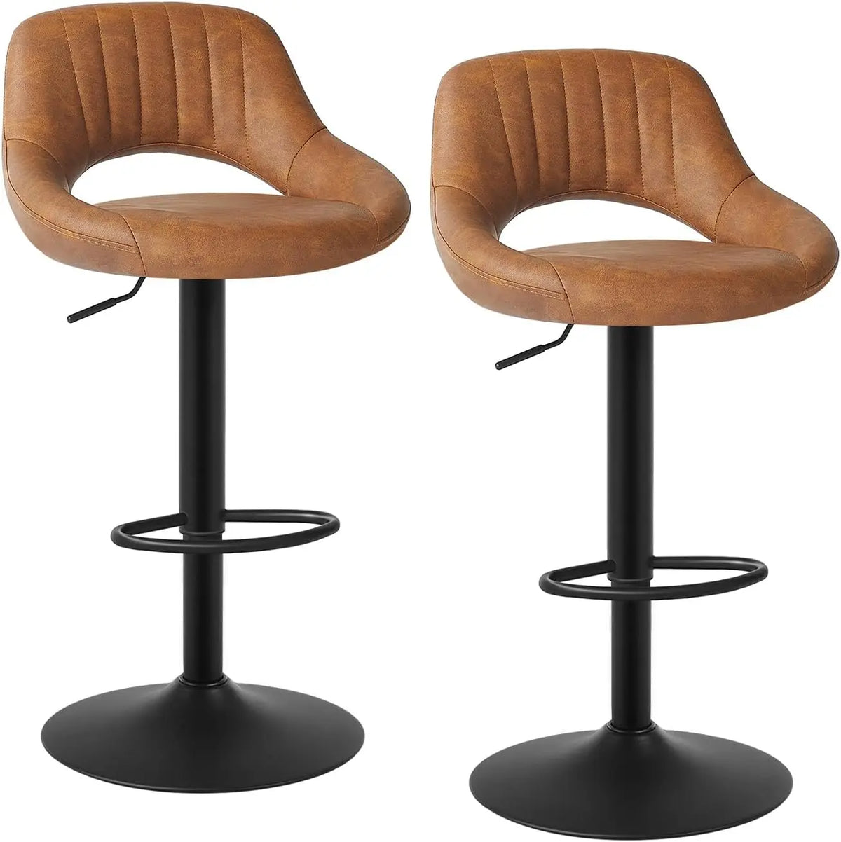 Eugad 2PCs/SET Height-Adjustable Faux Leather Bar Stools with Backrest 360° Rotatable Swivel Lifting Kitchen Bistro Stool Home Decor