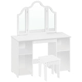 WOLTU Children's Dressing Table with Stool Mirror Wooden Small Dressing Table with Adjustable Shelves Girls Cosmetic Table White