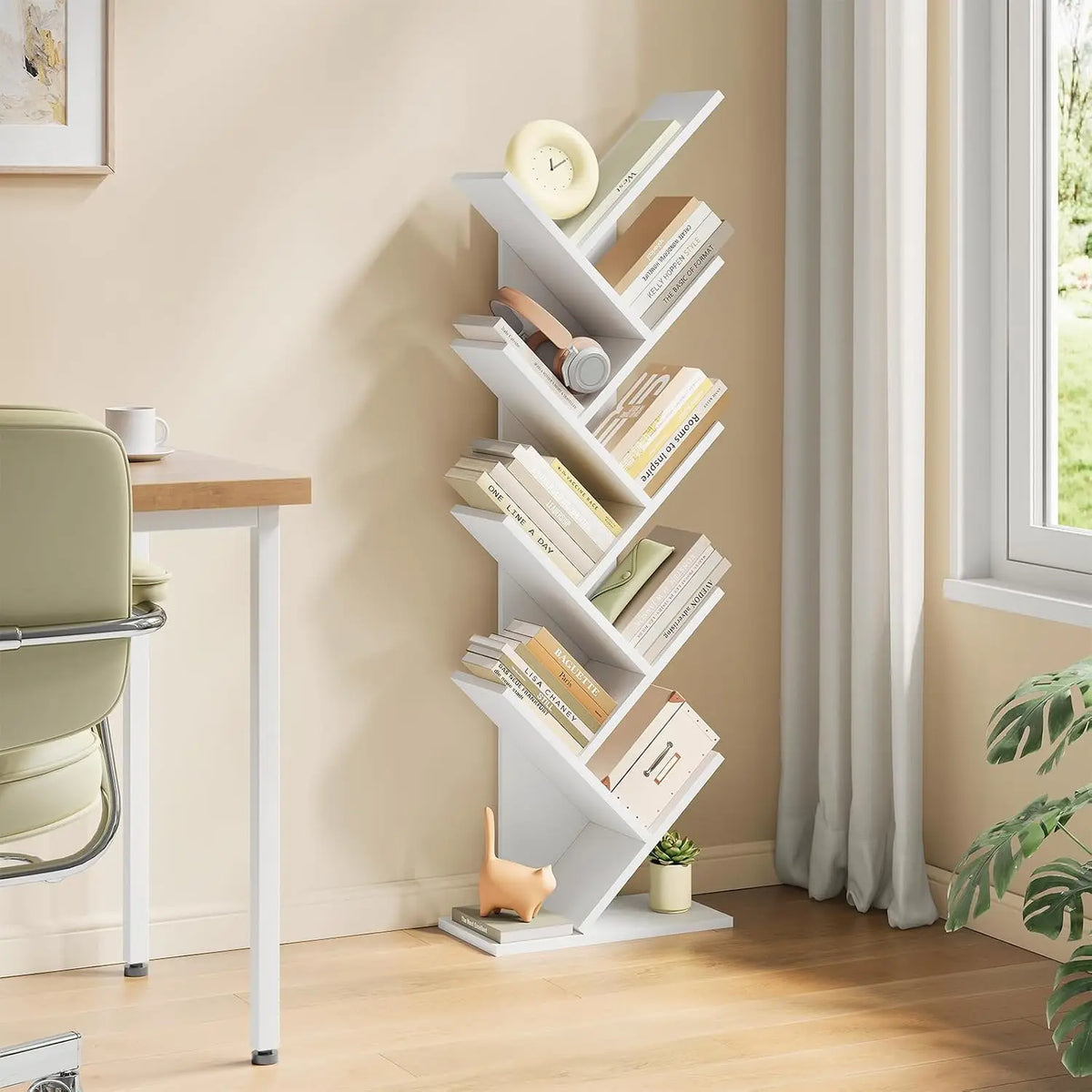 EUGAD Tree Bookcase Storage Shelf CD/DVD Shelf 40 X 20 X 127 cm with 9 Shelves Space-Saving for Study Living Room