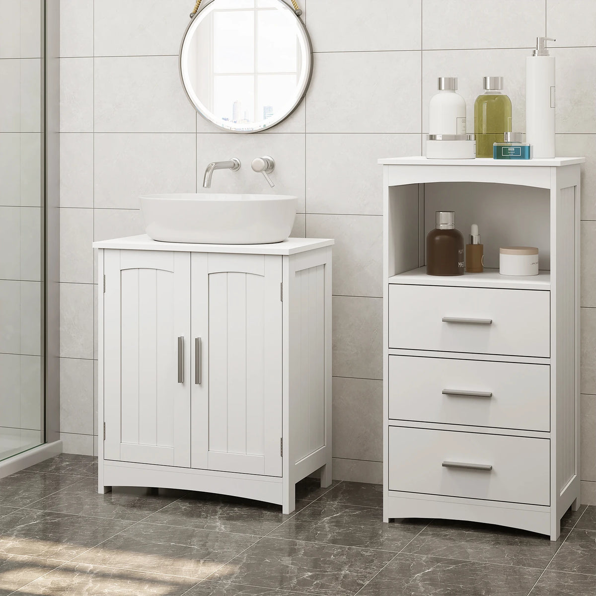 EUGAD Bathroom Cabinet Vanity Unit Under Sink Storage Cupboard with 2 Doors Adjustable Shelf Freestanding Vanity Cabinet Organizer 50x30x60cm