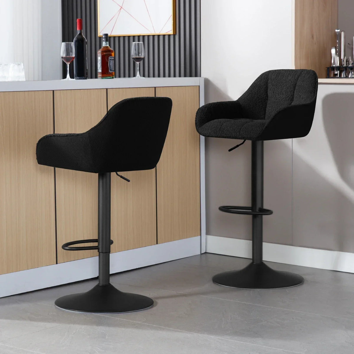 WOLTU 2PCS/Set Height-Adjustable Bar Stools Bistro Counter Stool with Rotable Padded Footrest Chenille Cord Kitchen Chairs