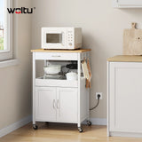 WOLTU Kitchen Trolley with Sockets Kitchen Island with Worktop and 2 Doors Sideboard on Rollers for Dining Room Kitchen Carts 60x92x45cm