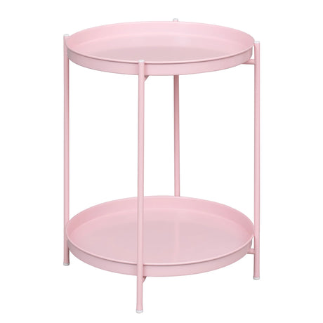 Ronde metaal bijzettafel met 2 afneembare dienbladen, 44x53 cm, zwartkleurige BukkitBow bijzettafel op afbeelding